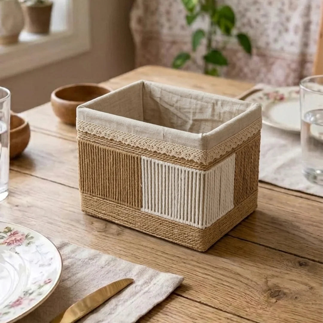 26330-33 Handwoven Rectangular Storage Basket with Fabric Lining – Small, Medium & Large