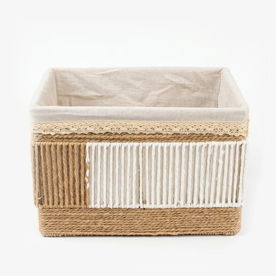 26330-33 Handwoven Rectangular Storage Basket with Fabric Lining – Small, Medium & Large