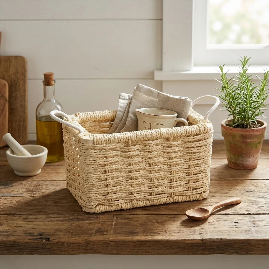 26330-35  Natural Rattan Storage Basket with Handles – Small, Medium & Large
