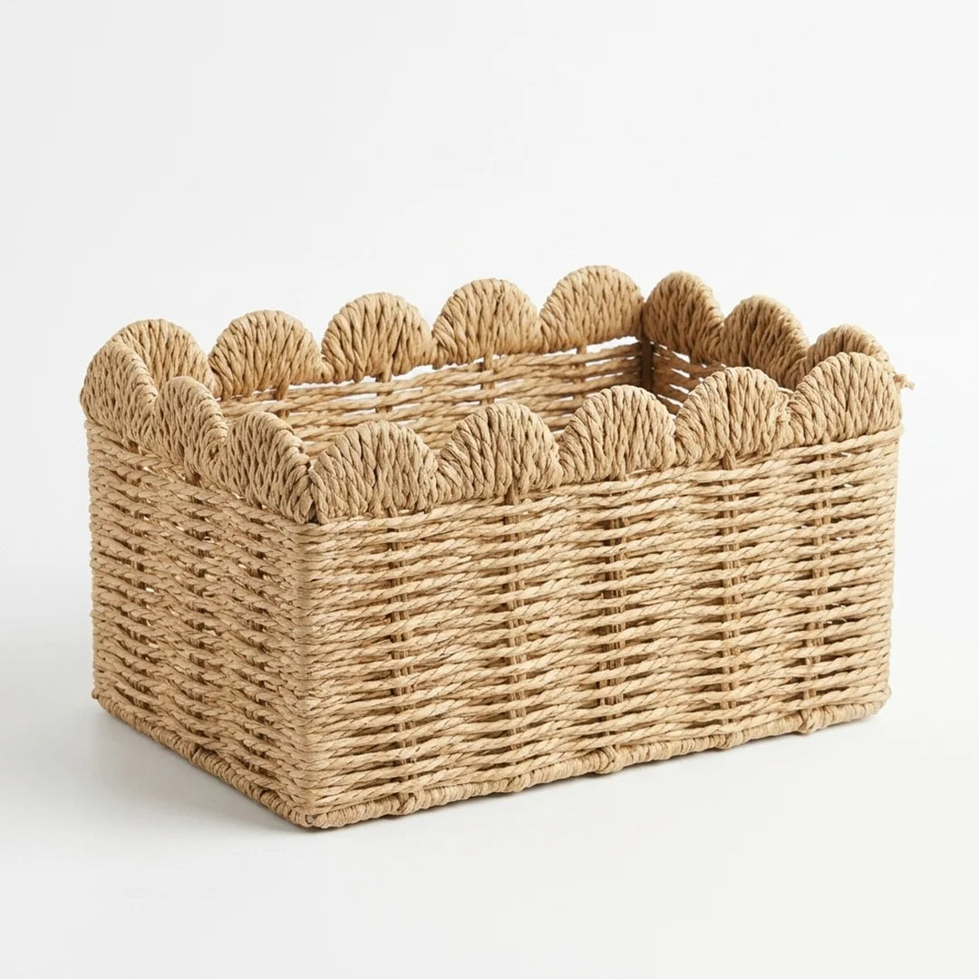 26330-3 Natural Rattan Storage Basket with Scalloped Edge – Small & Large