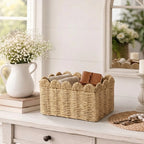 26330-3 Natural Rattan Storage Basket with Scalloped Edge – Small & Large