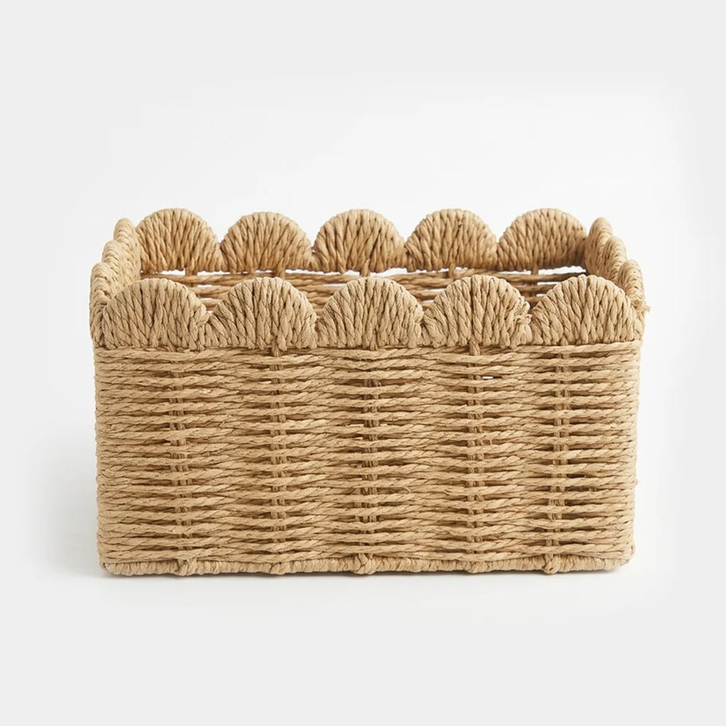 26330-3 Natural Rattan Storage Basket with Scalloped Edge – Small & Large