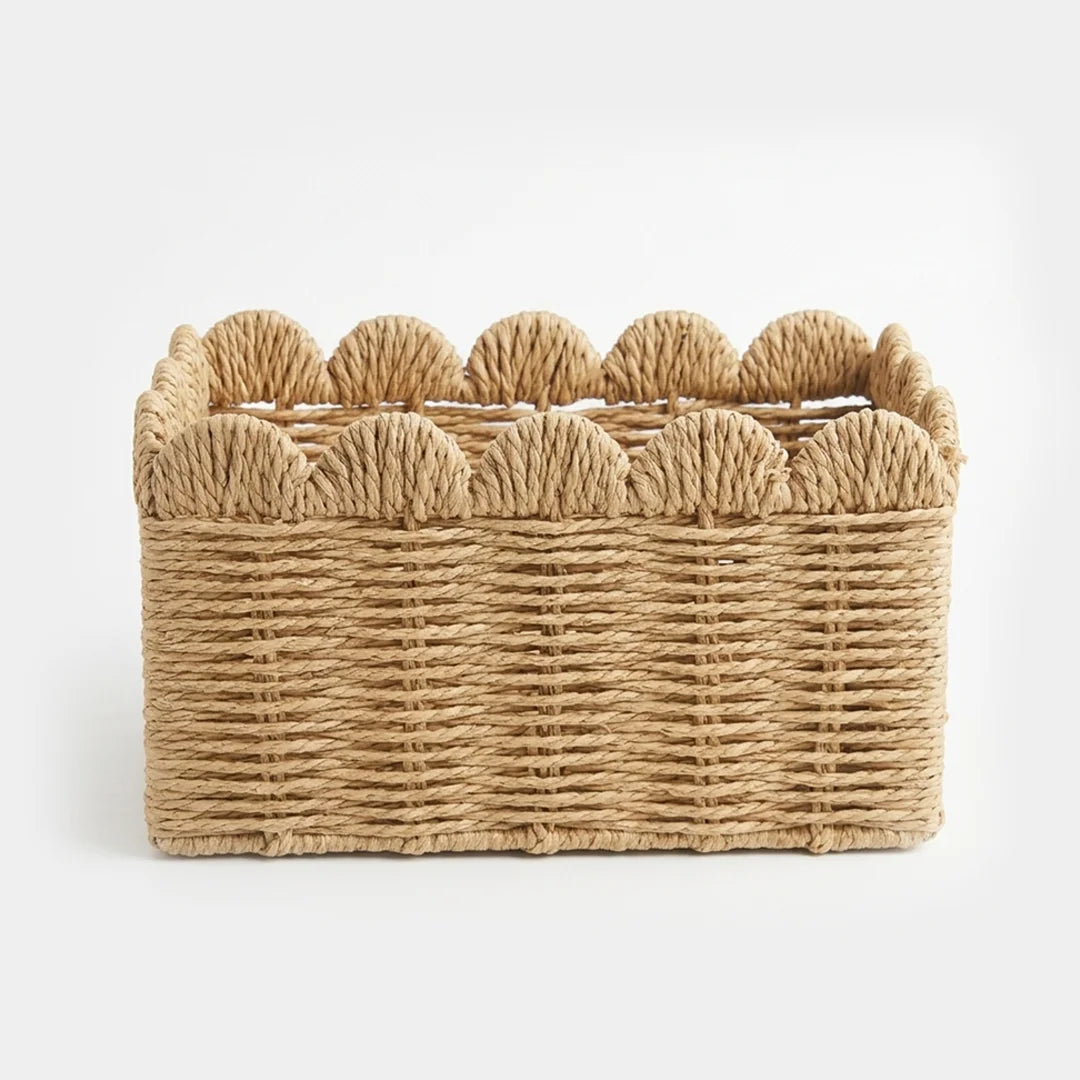 26330-3 Natural Rattan Storage Basket with Scalloped Edge – Small & Large