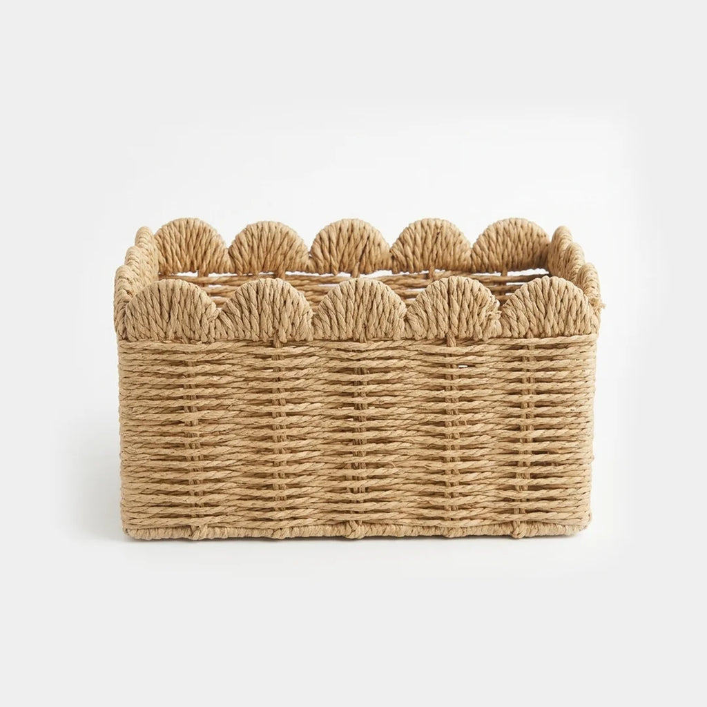 26330-3 Natural Rattan Storage Basket with Scalloped Edge – Small & Large