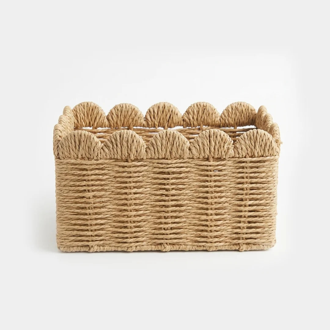 26330-3 Natural Rattan Storage Basket with Scalloped Edge – Small & Large