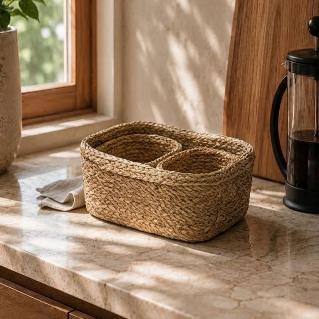 26330-6 Handwoven Oval Water Hyacinth Storage Basket Set