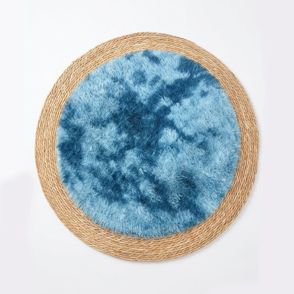 25241-86 Luhpar Round Rattan & Plush Accent Mat Blue 60 cm