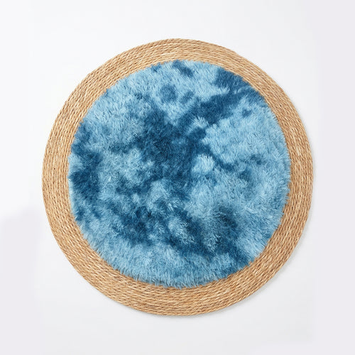25241-86 Luhpar Round Rattan & Plush Accent Mat Blue 60 cm