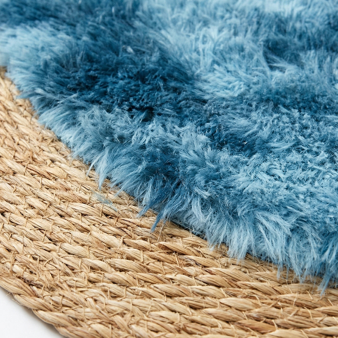 25241-86 Luhpar Round Rattan & Plush Accent Mat Blue 60 cm
