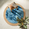 25241-86 Luhpar Round Rattan & Plush Accent Mat Blue 60 cm