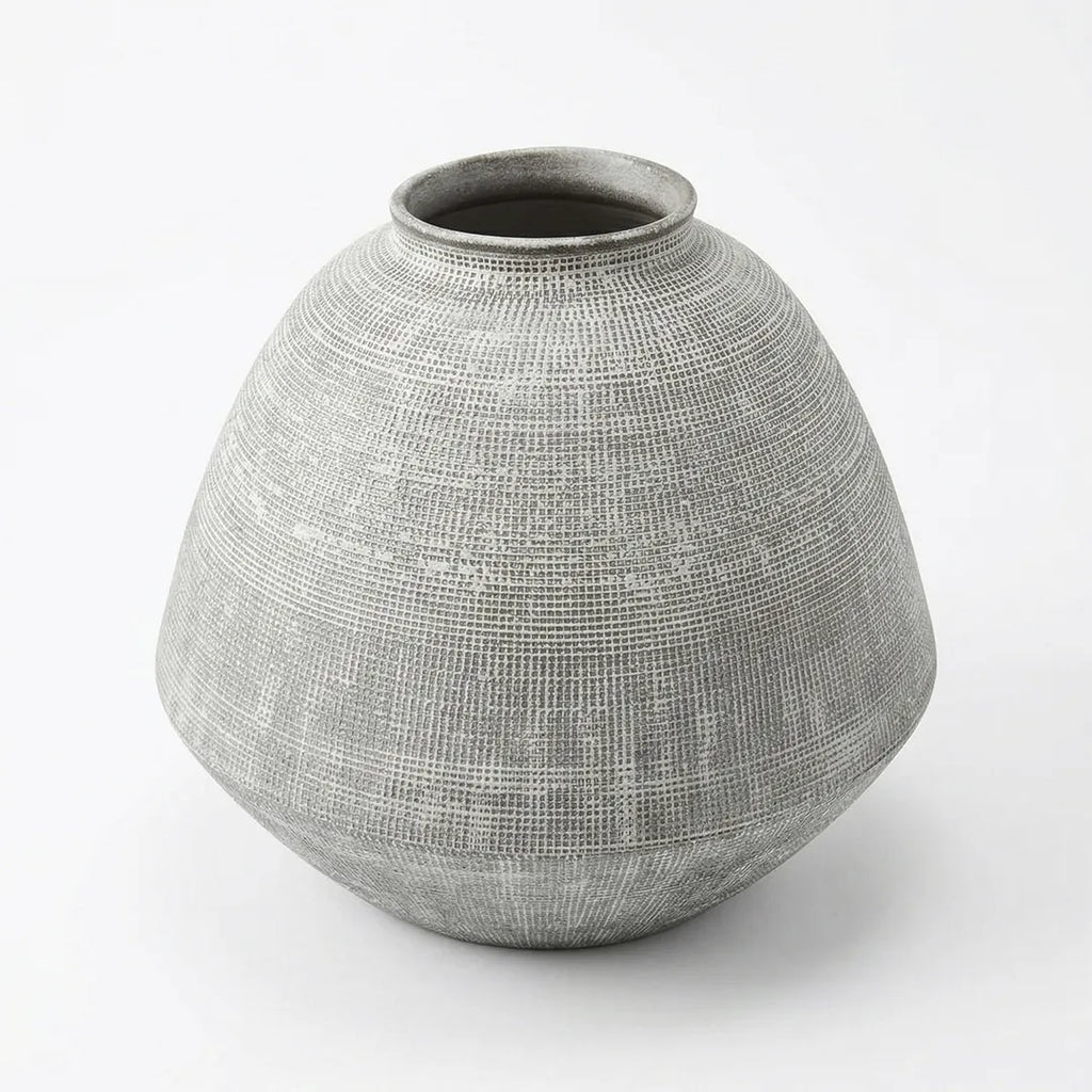 267-4 Textured Ceramic Vase Light Grey Finish 36 cm