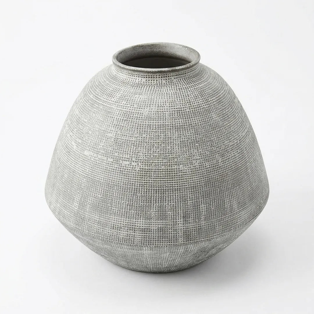 267-4 Textured Ceramic Vase Light Grey Finish 36 cm