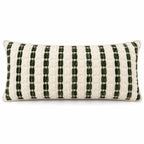 Ivory and olive textured striped lumbar cushion, 30 x 70 cm, front view