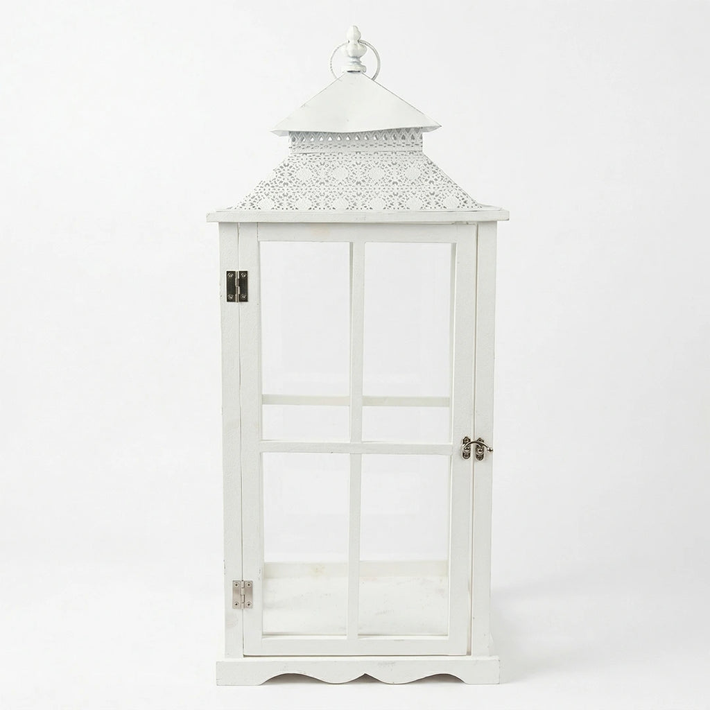 F3-24AW423 Luhpar White Lantern – Wood & Glass (52 x 24 x 24 cm)