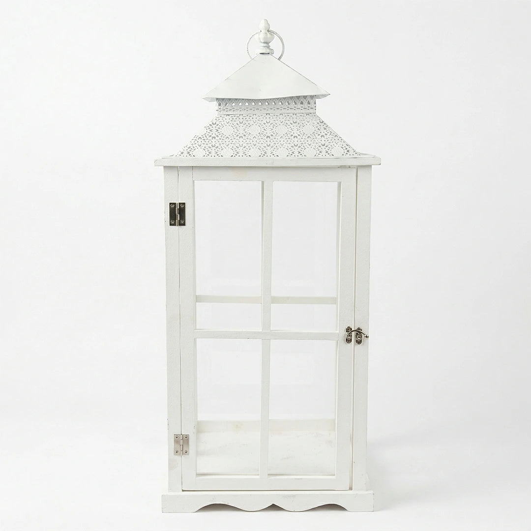 F3-24AW423 Luhpar White Lantern – Wood & Glass (52 x 24 x 24 cm)