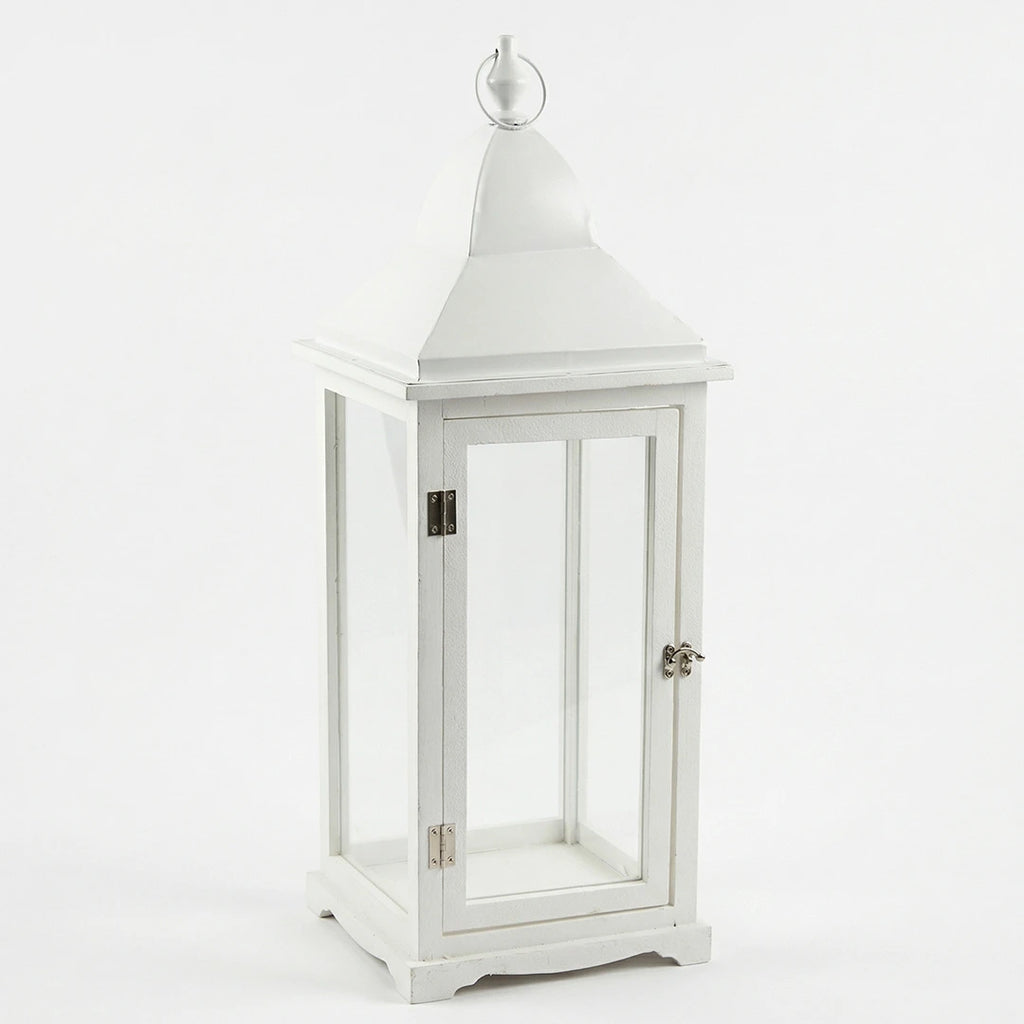 F3-25AW153 Luhpar White Lantern Wood & Glass  (50 × 20 × 20 cm)