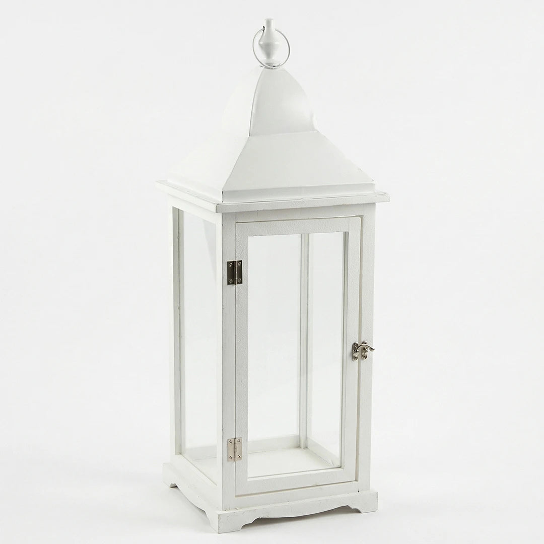 F3-25AW153 Luhpar White Lantern Wood & Glass  (50 × 20 × 20 cm)