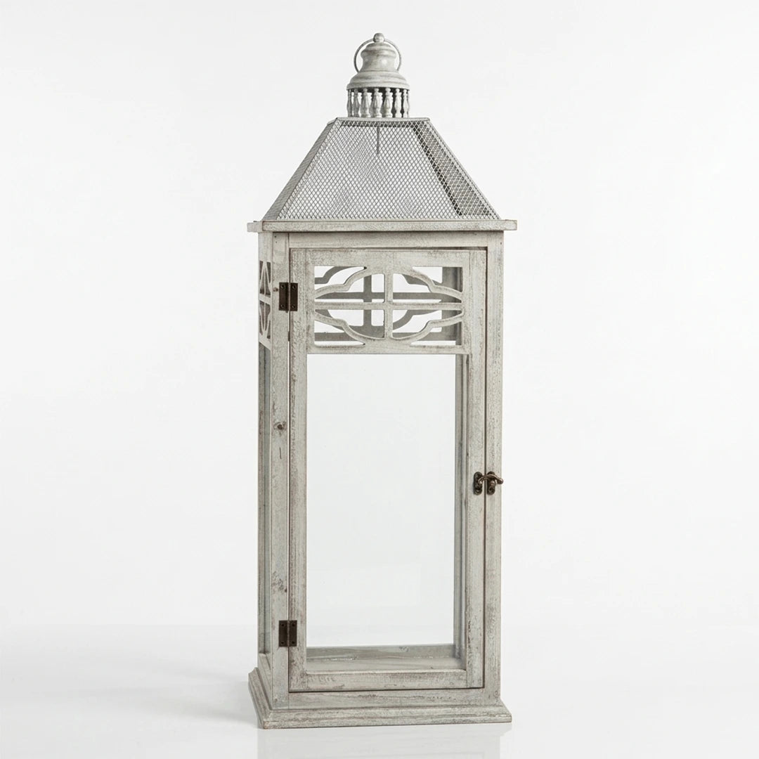 F3-25AW199 Luhpar White Lantern Wood & Glass (60 × 22 × 22 cm)