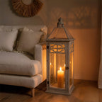 F3-25AW199 Luhpar White Lantern Wood & Glass (60 × 22 × 22 cm)