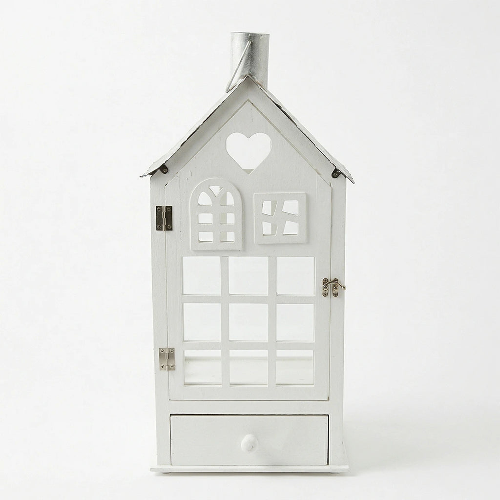 F3-25AW201 Luhpar White House Lantern Wood & Glass (45 × 20 × 12 cm)