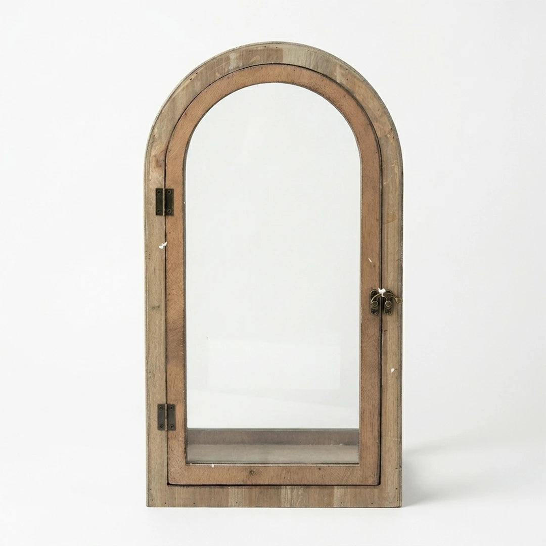 F3-25AW216 Luhpar Natural Wood Arch Lantern Wood & Glass (55 × 30 × 20 cm)
