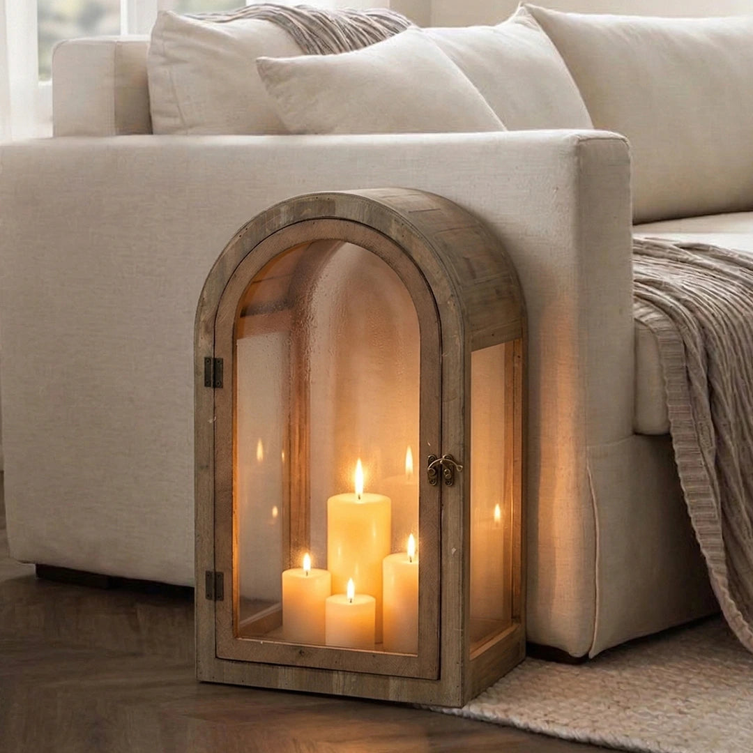 Luhpar Wooden Arch Lantern Large Glass Candle Lantern 55 cm