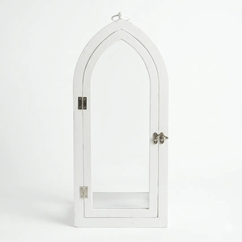 F3-25AW217 Luhpar White Arch Lantern Wood & Glass (45 × 22 × 14 cm)