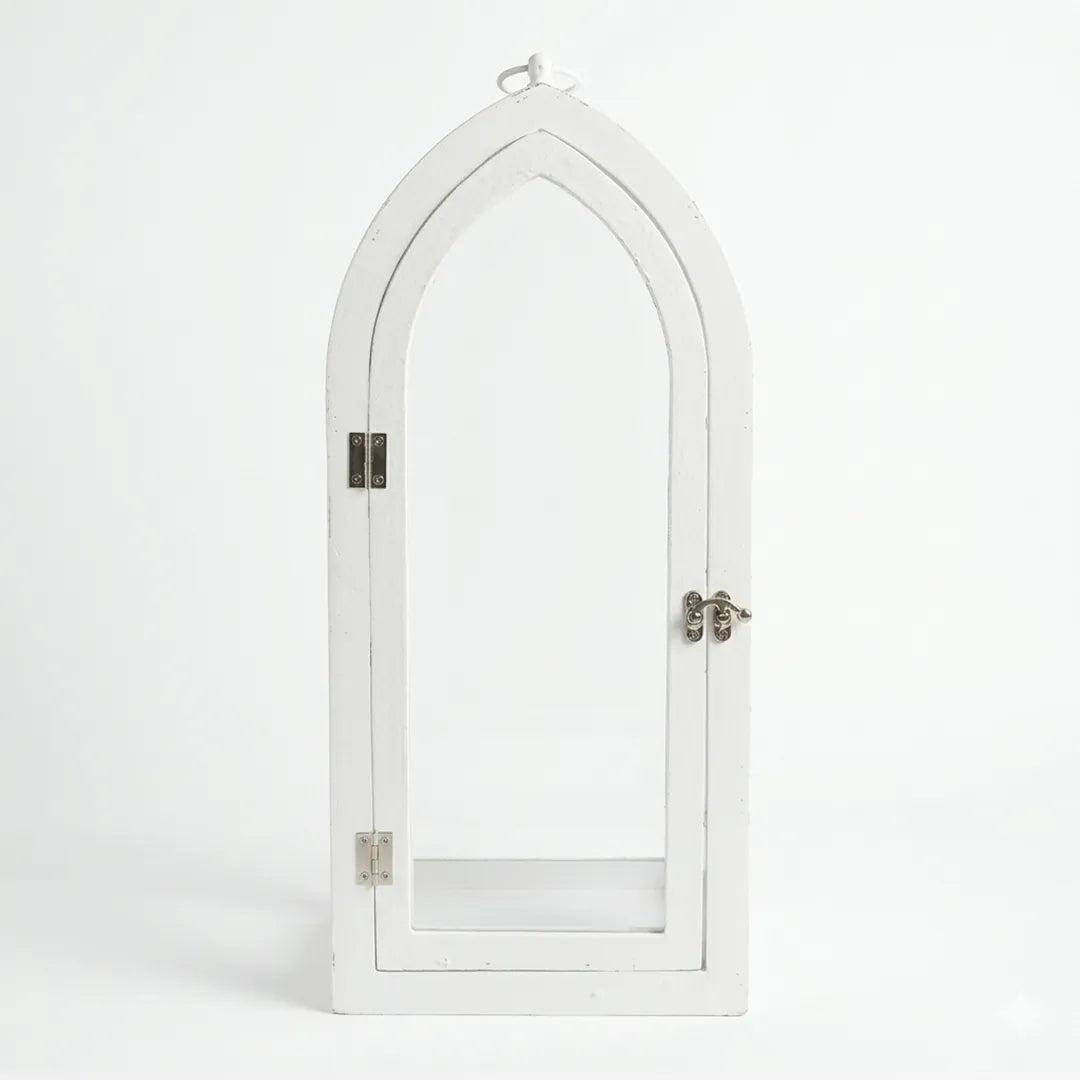F3-25AW217 Luhpar White Arch Lantern Wood & Glass (45 × 22 × 14 cm)