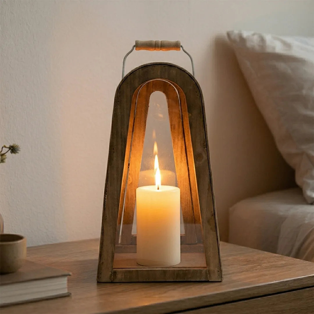 F3-25AW222 Luhpar Natural Wood Lantern Wood & Glass (30 × 18 × 12 cm)