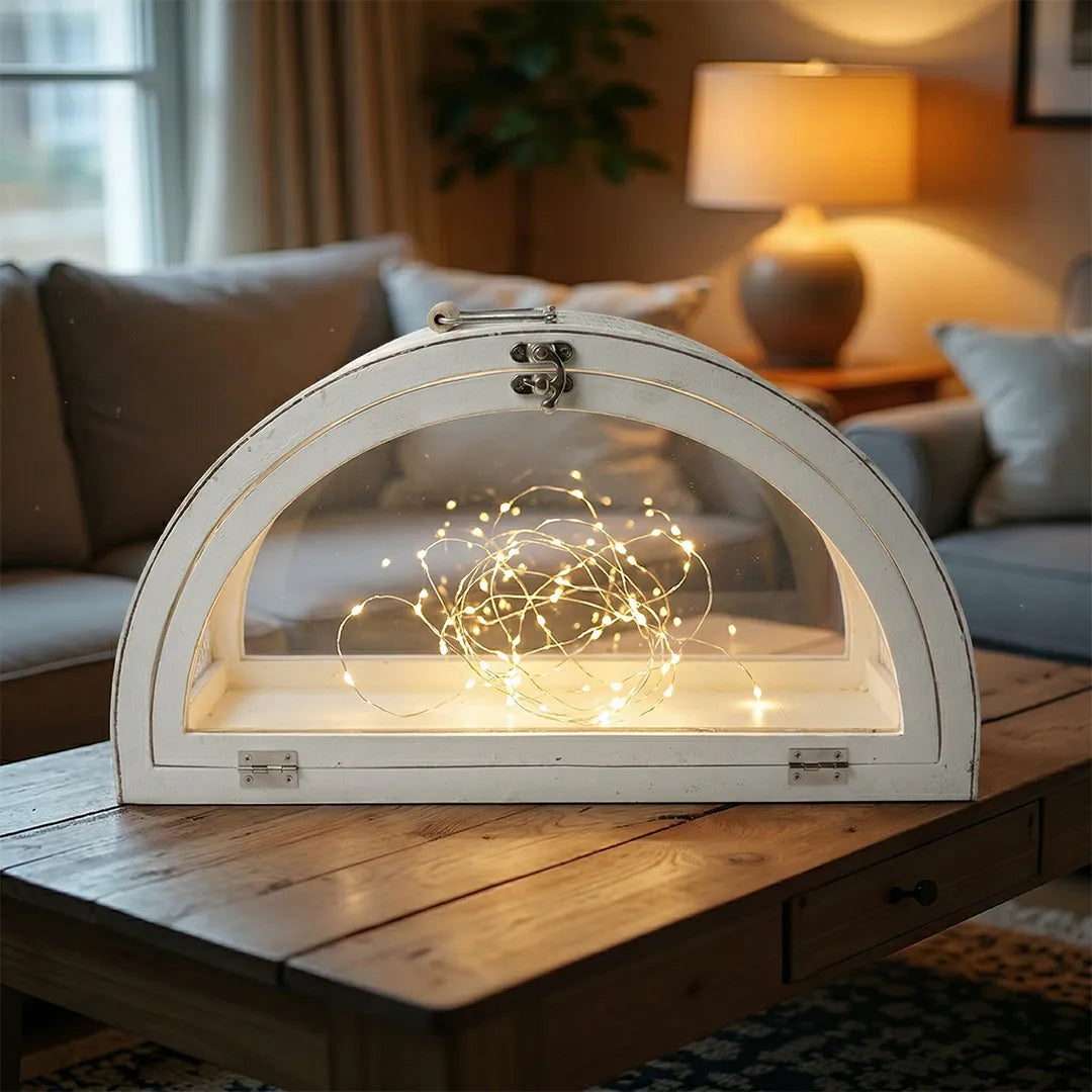 F3-25AW367 Luhpar White Arch Display Lantern Wood & Glass (25 × 45 × 12 cm)