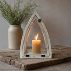 F3-25AW433 Luhpar Distressed Wood Arch Lantern Wood & Glass (28 × 20 × 12 cm)