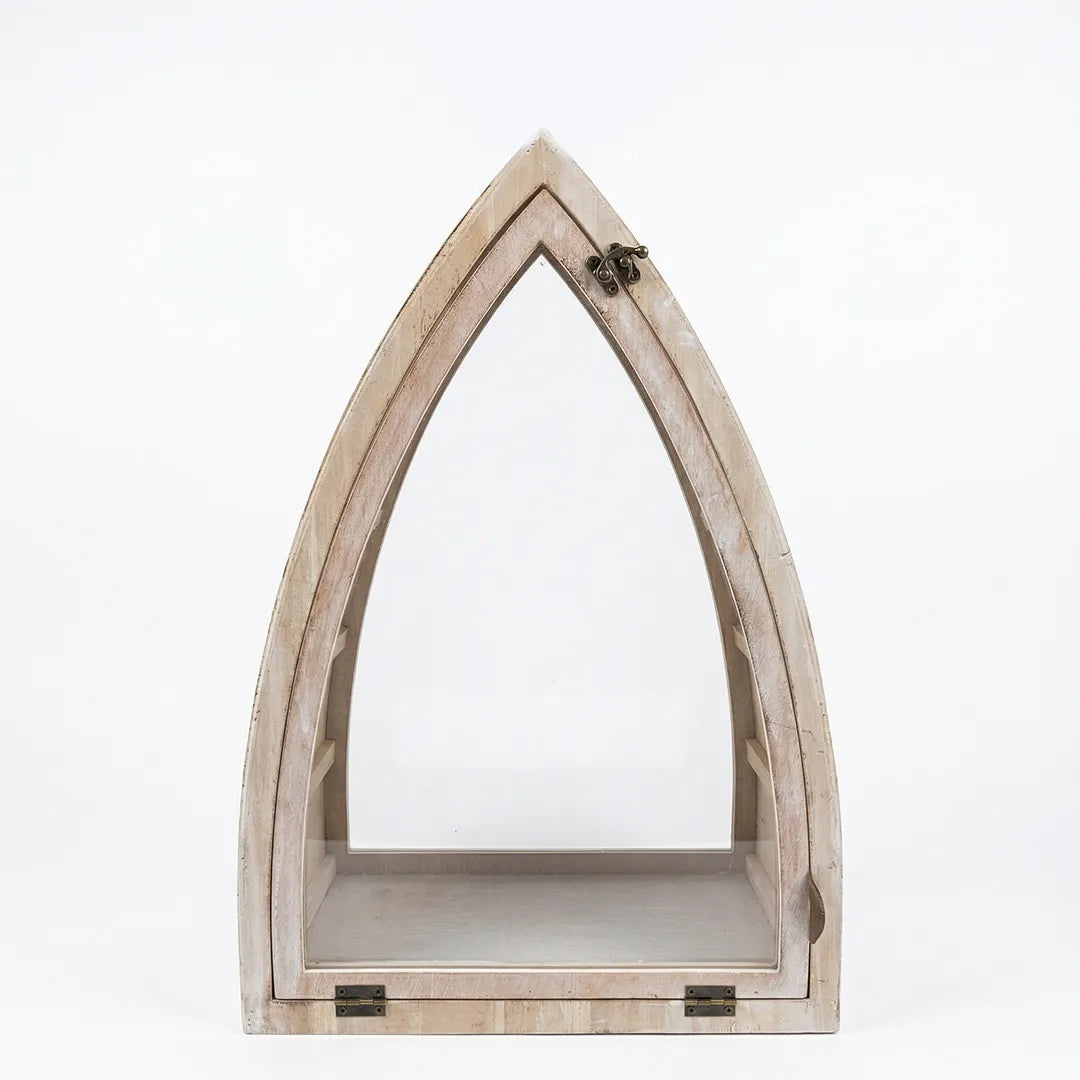 F3-25AW433 Luhpar Distressed Wood Arch Lantern Wood & Glass (28 × 20 × 12 cm)