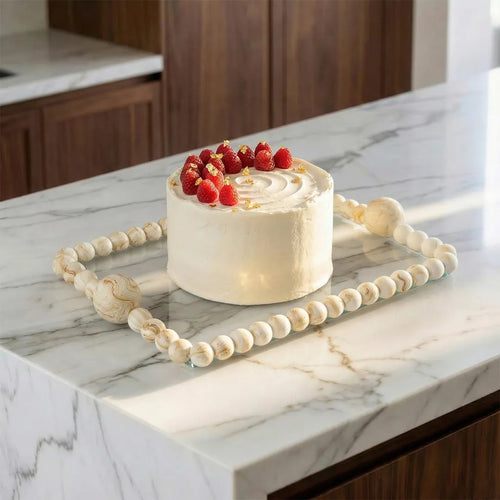 0798-7 Luhpar Glass Cake Tray With Bead Frame 38×23 cm