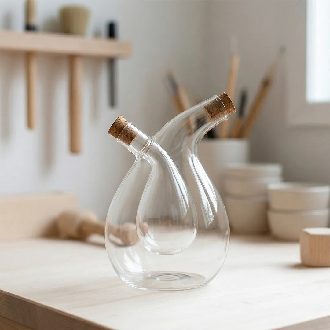 GLA22429 Luhpar Double Oil Glass Bottle 350ml Curved Design