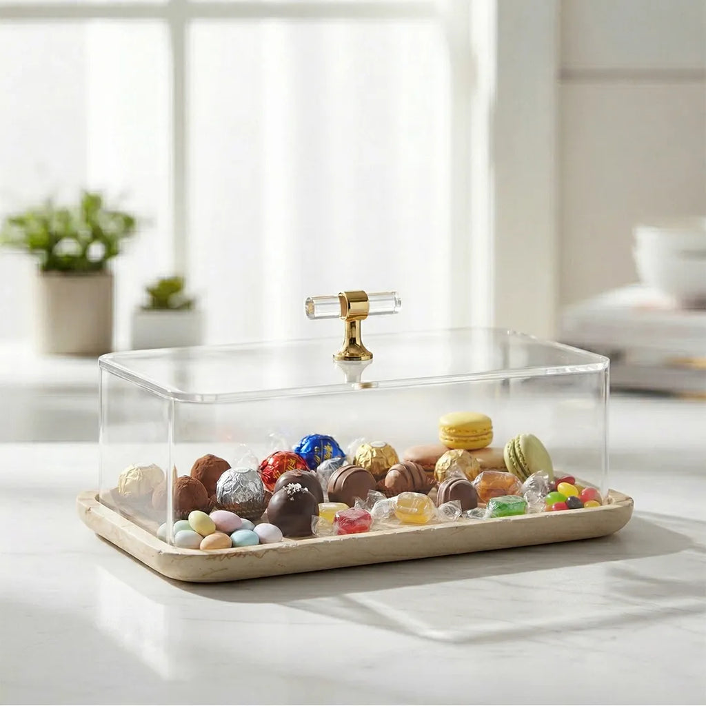 0779-3 Luhpar Glass Covered Tray Marble Base 30×20 cm