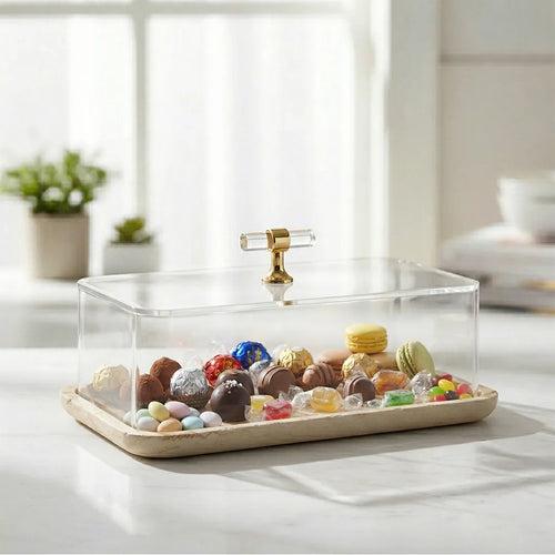 0779-3 Luhpar Glass Covered Tray Marble Base 30×20 cm