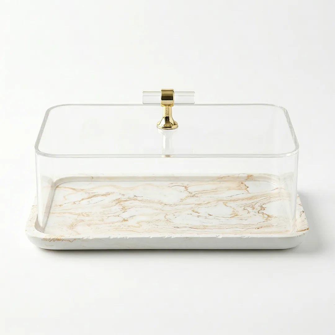0779-3 Luhpar Glass Covered Tray Marble Base 30×20 cm