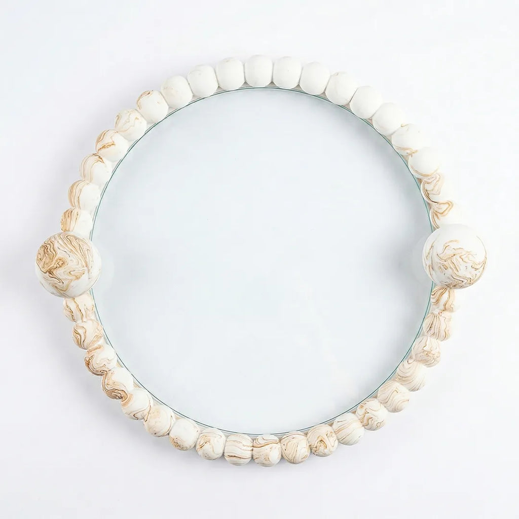 0779-7 Luhpar Round Glass Tray With Bead Frame 30 cm