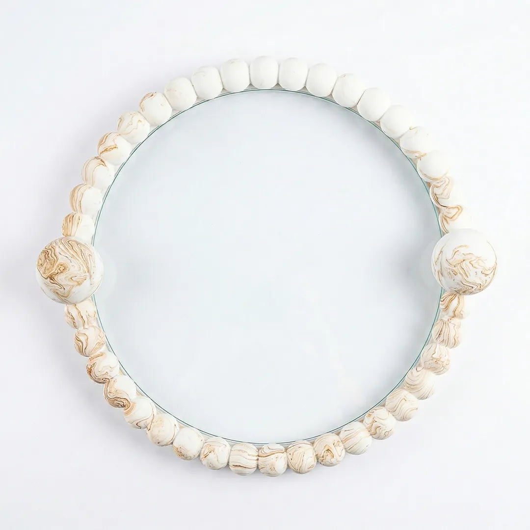 0779-7 Luhpar Round Glass Tray With Bead Frame 30 cm