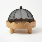 T25B0061 Luhpar Wooden Serving Tray with Mesh Dome Cover Small Natural Finish