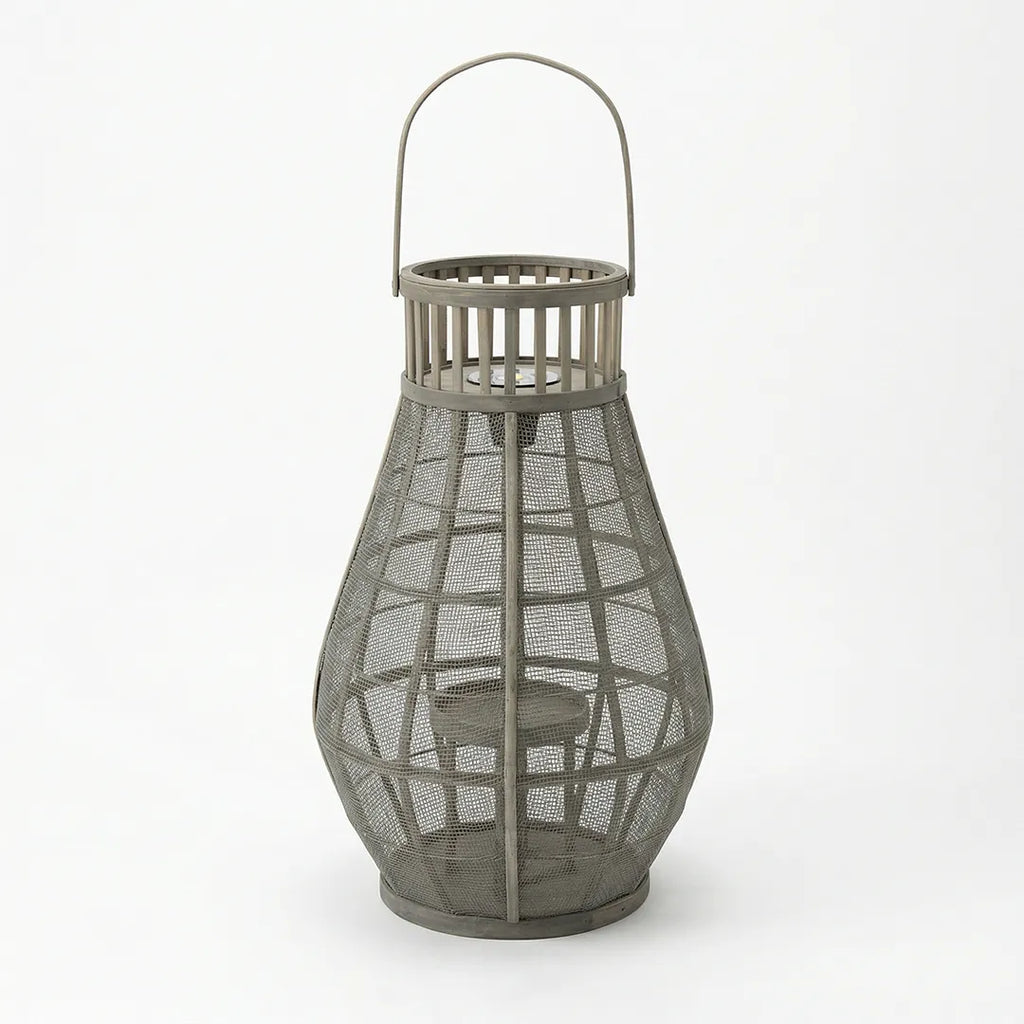 HMD20028 Luhpar Bamboo LED Lantern Natural & Metal (55 × 33 × 33 cm)