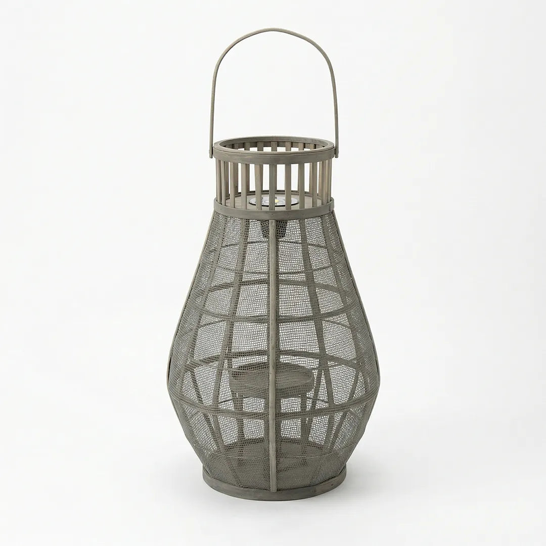 HMD20028 Luhpar Bamboo LED Lantern Natural & Metal (55 × 33 × 33 cm)