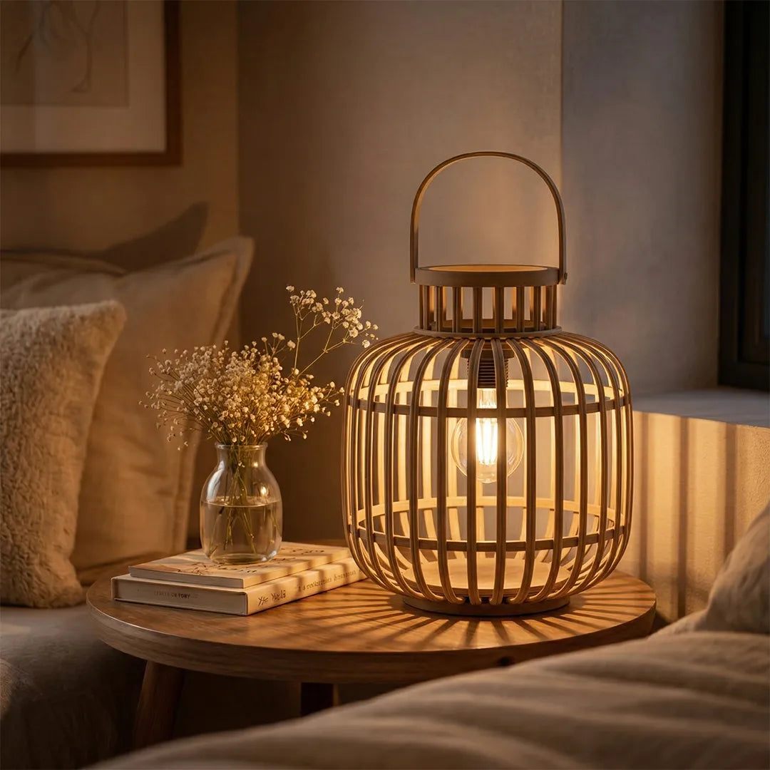 HMD20032 Luhpar Bamboo LED Lantern Natural (35 × 35 × 35 cm)