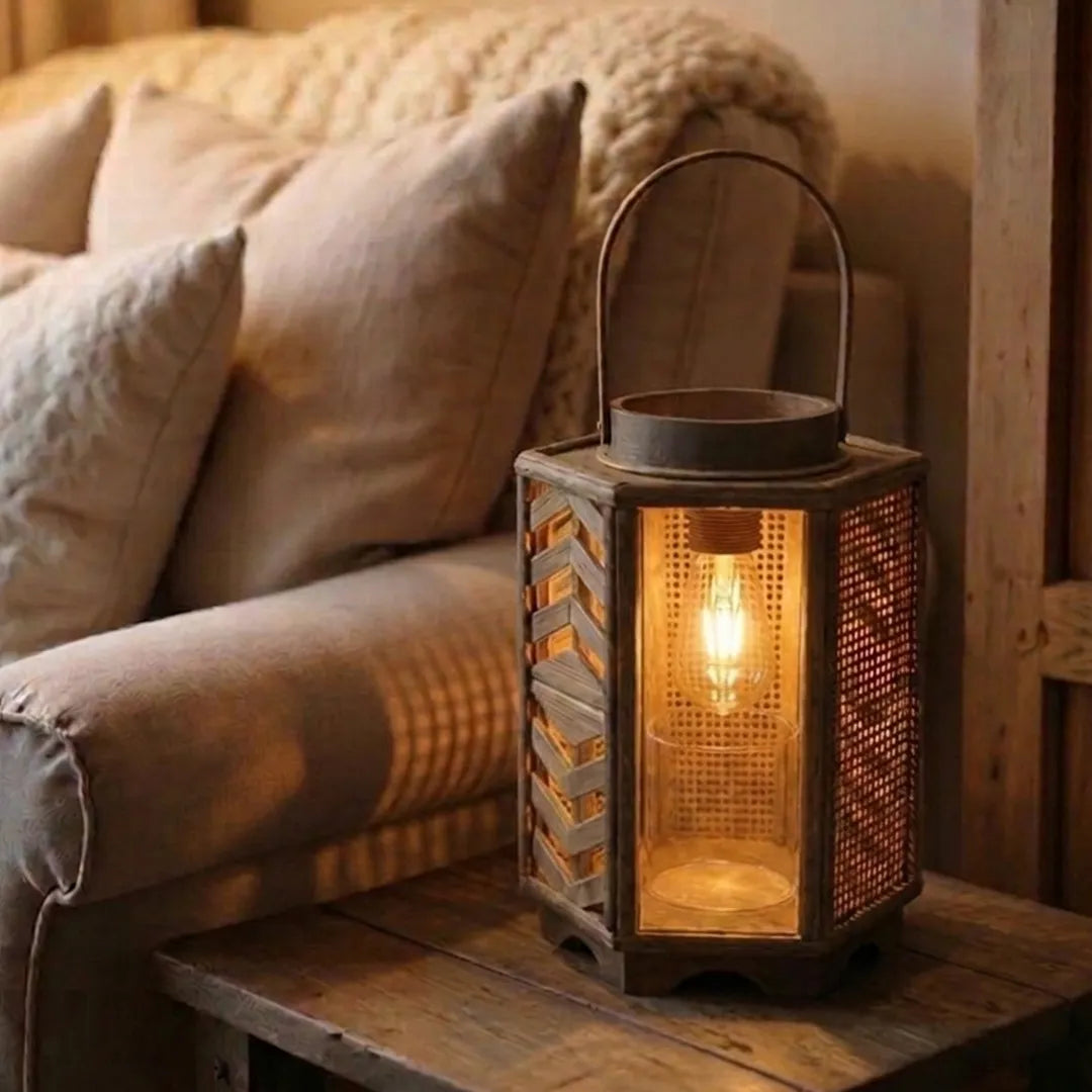 HMD20035 Luhpar Bamboo LED Lantern Natural (28 × 23 × 20.5 cm)