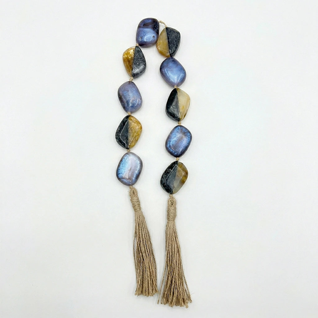 RI25-NG01 Luhpar Decorative Stone Garland Blue & Amber with Tassels