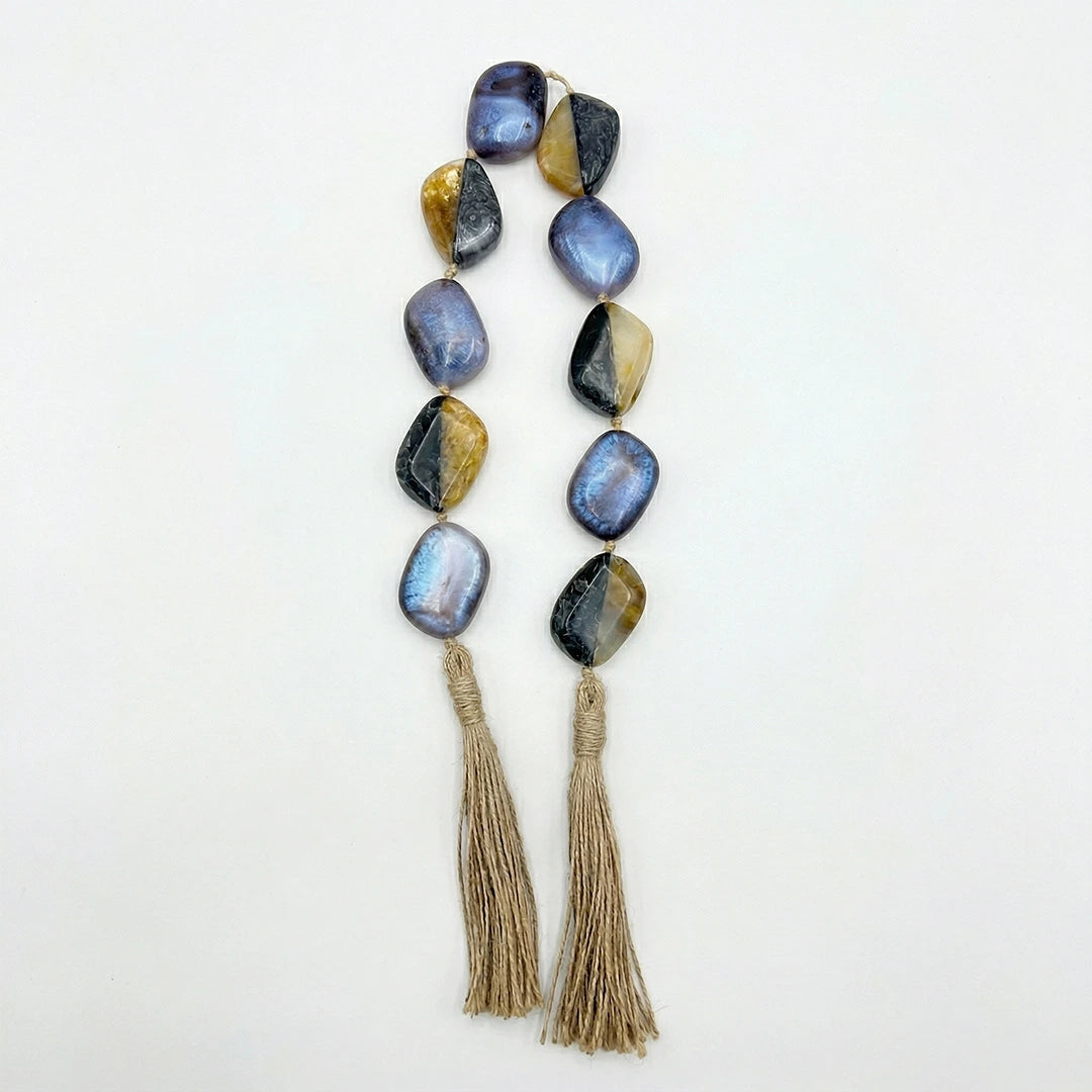 RI25-NG01 Luhpar Decorative Stone Garland Blue & Amber with Tassels