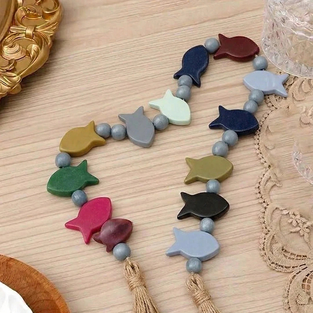 RI25-NG03 Luhpar Decorative Fish Stone Garland Multicolor with Tassels
