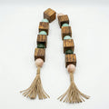 RI25-NG07 Luhpar Decorative Wood & Stone Garland Green & Natural with Tassels