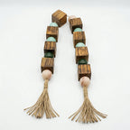 RI25-NG07 Luhpar Decorative Wood & Stone Garland Green & Natural with Tassels