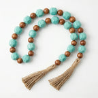 RI25-NG08 Luhpar Wooden Bead Garland with Turquoise Accent & Tassel